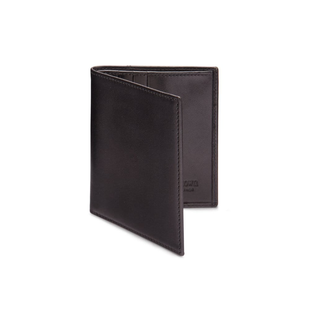 Leather compact billfold wallet 6CC, black, front