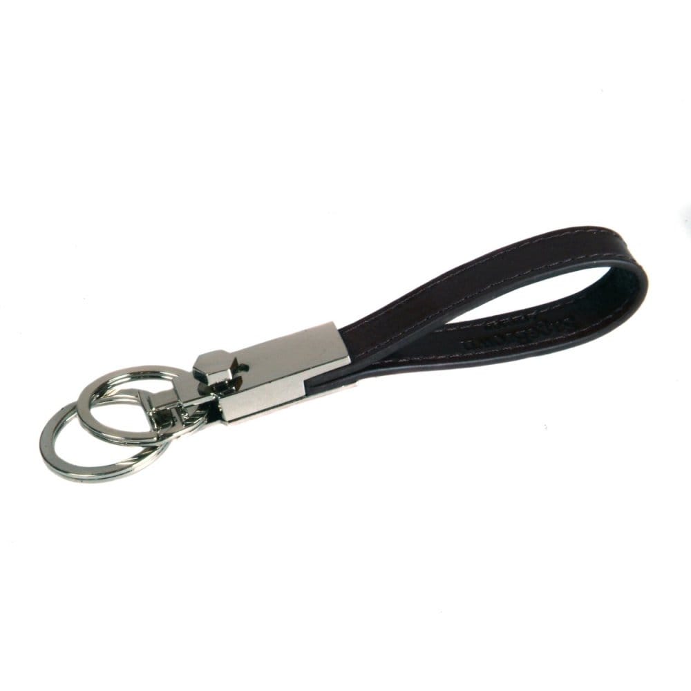 Leather detachable key ring, black, front