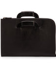 Leather document case with retractable handles, black, front