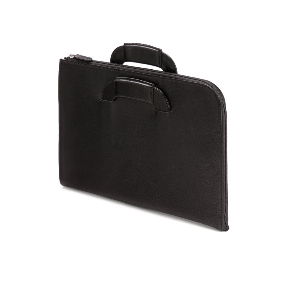 Leather document case with retractable handles, black, side