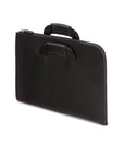 Leather document case with retractable handles, black, side