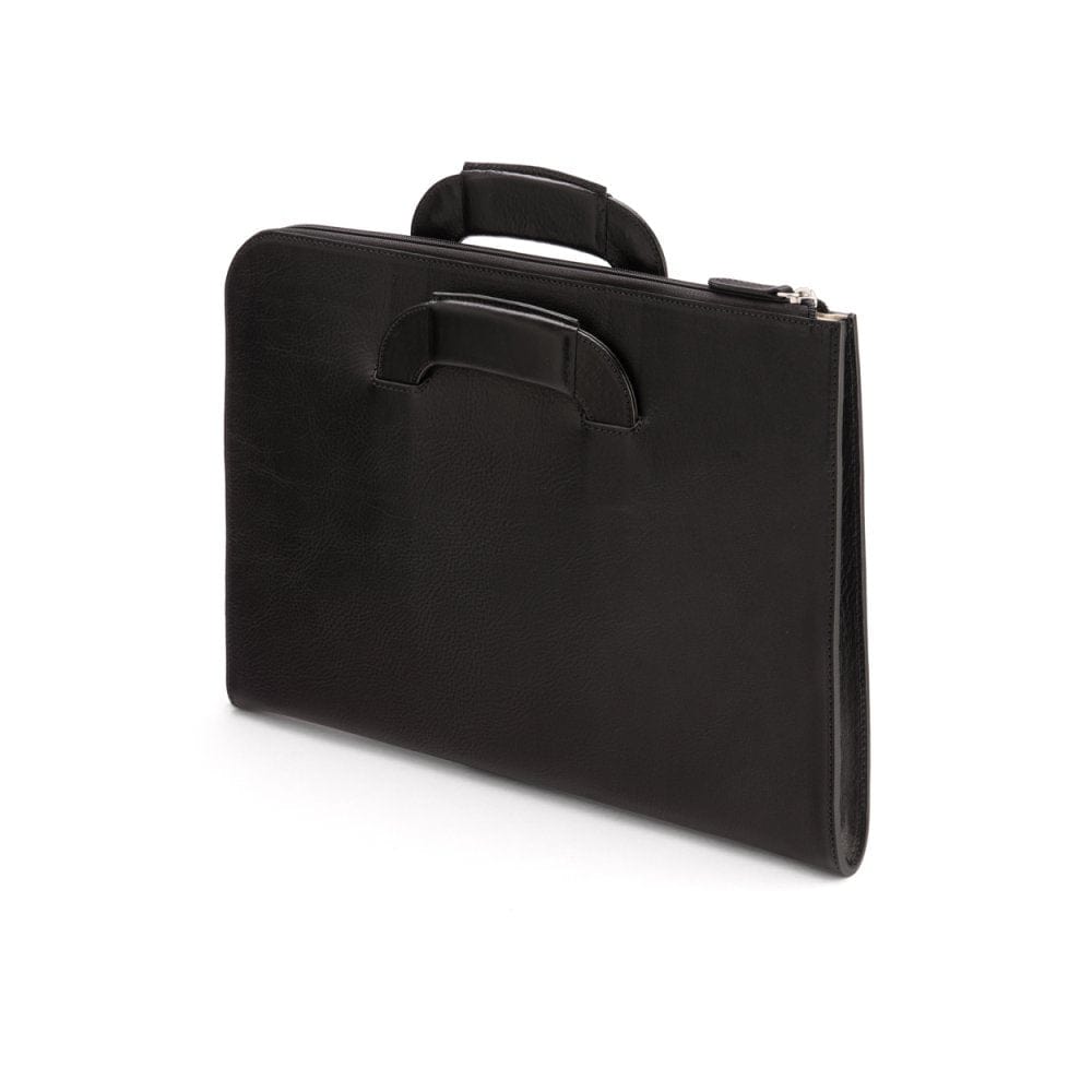 Leather document case with retractable handles, black, back