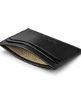 Flat leather credit card holder with middle pocket, 5 CC slots, black, inside