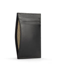 Flat leather credit card holder with middle pocket, 5 CC slots, black, front