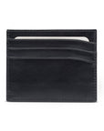 Leather flat credit card wallet 6 CC, black, front