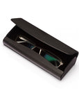 Leather hard shell glasses case, black, open