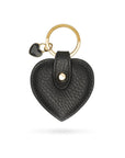 Leather heart shaped key ring, black, front