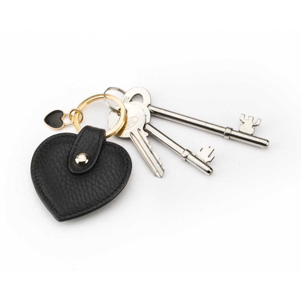 Leather heart shaped key ring, black