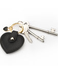 Leather heart shaped key ring, black