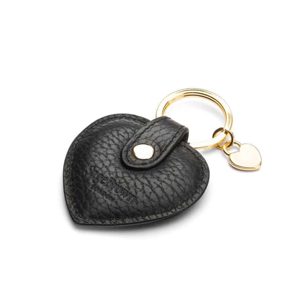 Leather heart shaped key ring, black, back