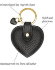 Leather heart shaped key ring, black, features