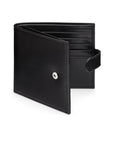 Leather wallet with tab closure, black, front