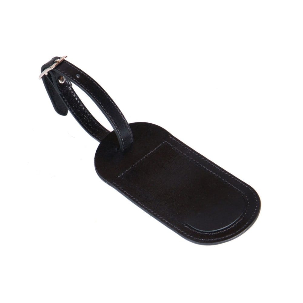 Leather luggage tag, black, front