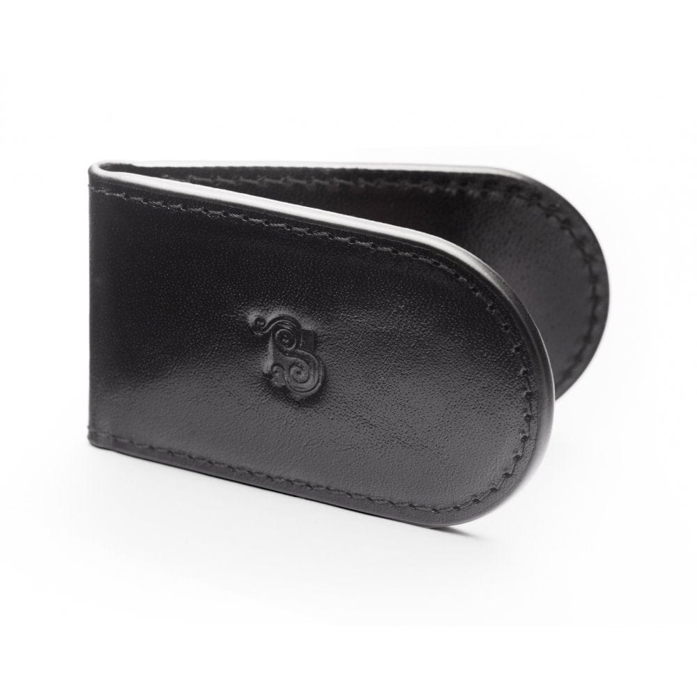 Leather Magnetic Money Clip, black, front