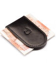 Leather Magnetic Money Clip, black, with cash