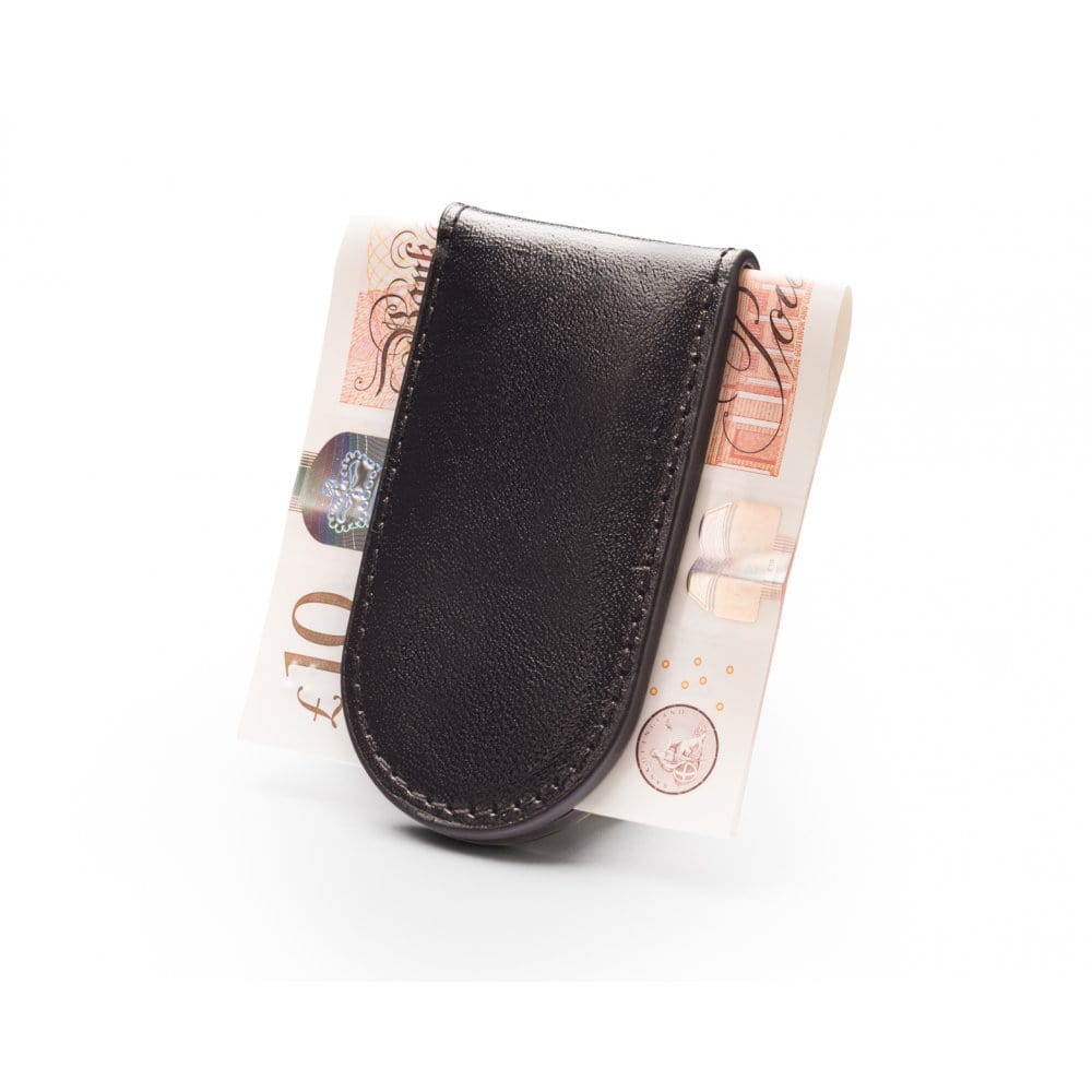 Leather Magnetic Money Clip, black, back