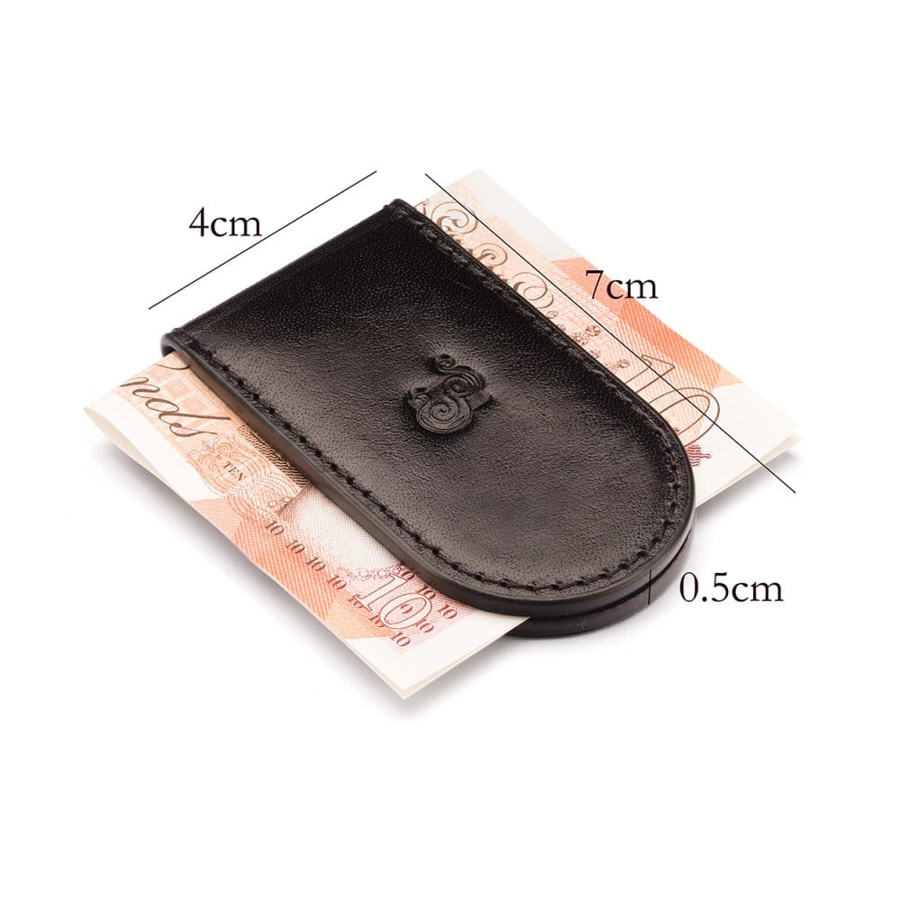 Leather Magnetic Money Clip, black,, dimensions