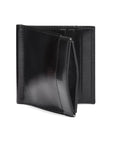 Leather money clip wallet with coin purse, black, front