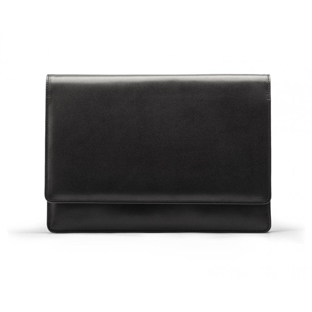Small leather A4 portfolio case, black, front