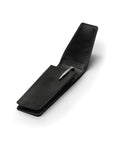 Leather pen case, black, open