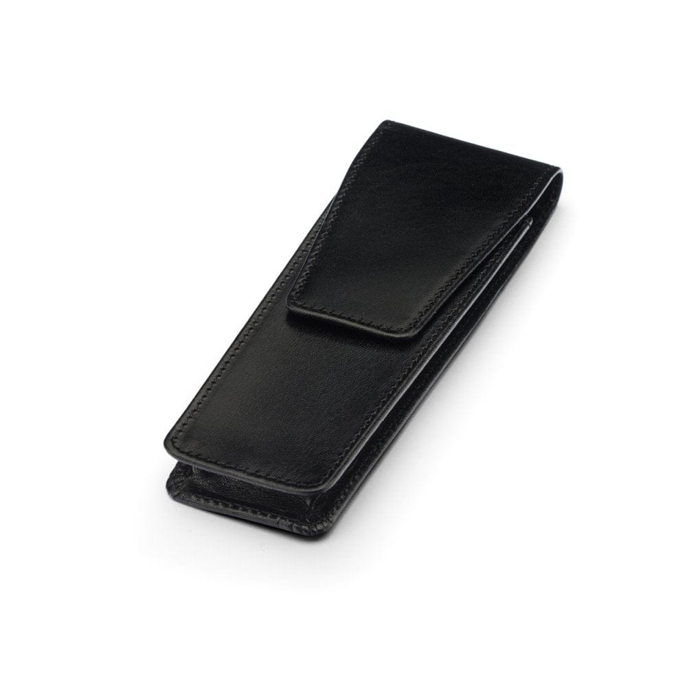 Leather pen case, black, side