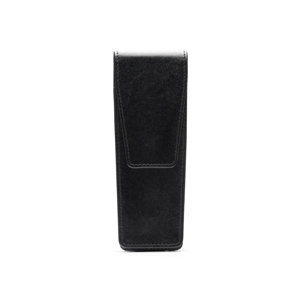 Leather pen case, black, front