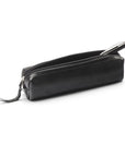 Leather pencil case, black, open