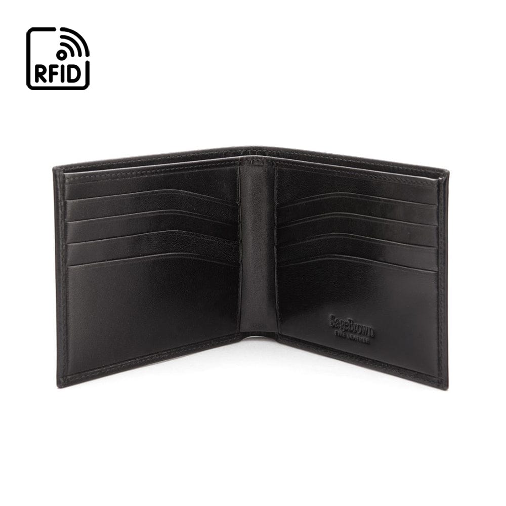 RFID leather wallet for men, black, open view