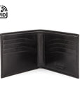 RFID leather wallet for men, black, open view