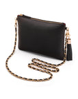 Leather cross body bag with chain strap, black