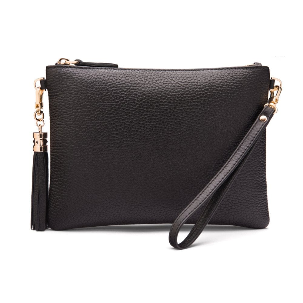 Leather cross body bag with chain strap, black, without shoulder strap