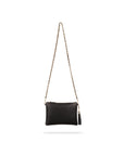 Leather cross body bag with chain strap, black, front