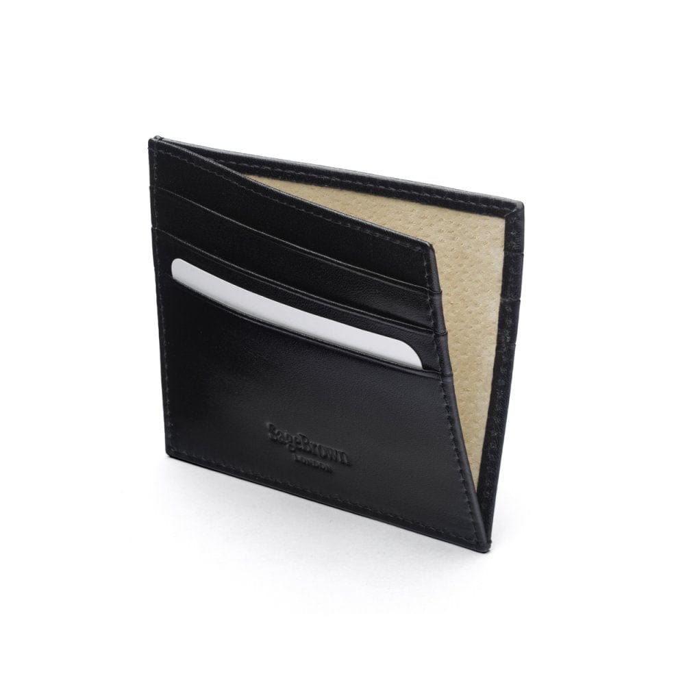 Leather side opening flat card holder, black, inside