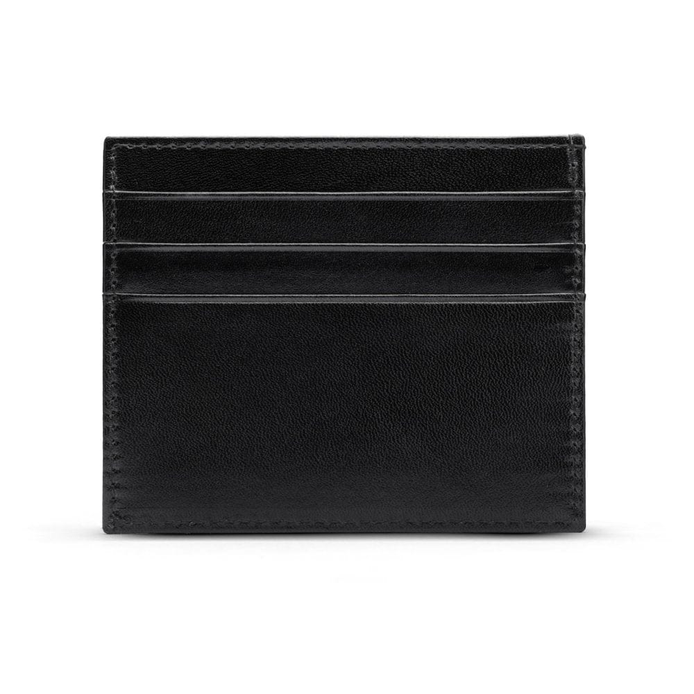 Leather side opening flat card holder, black, front