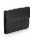 Leather purse with brass clasp, black, back