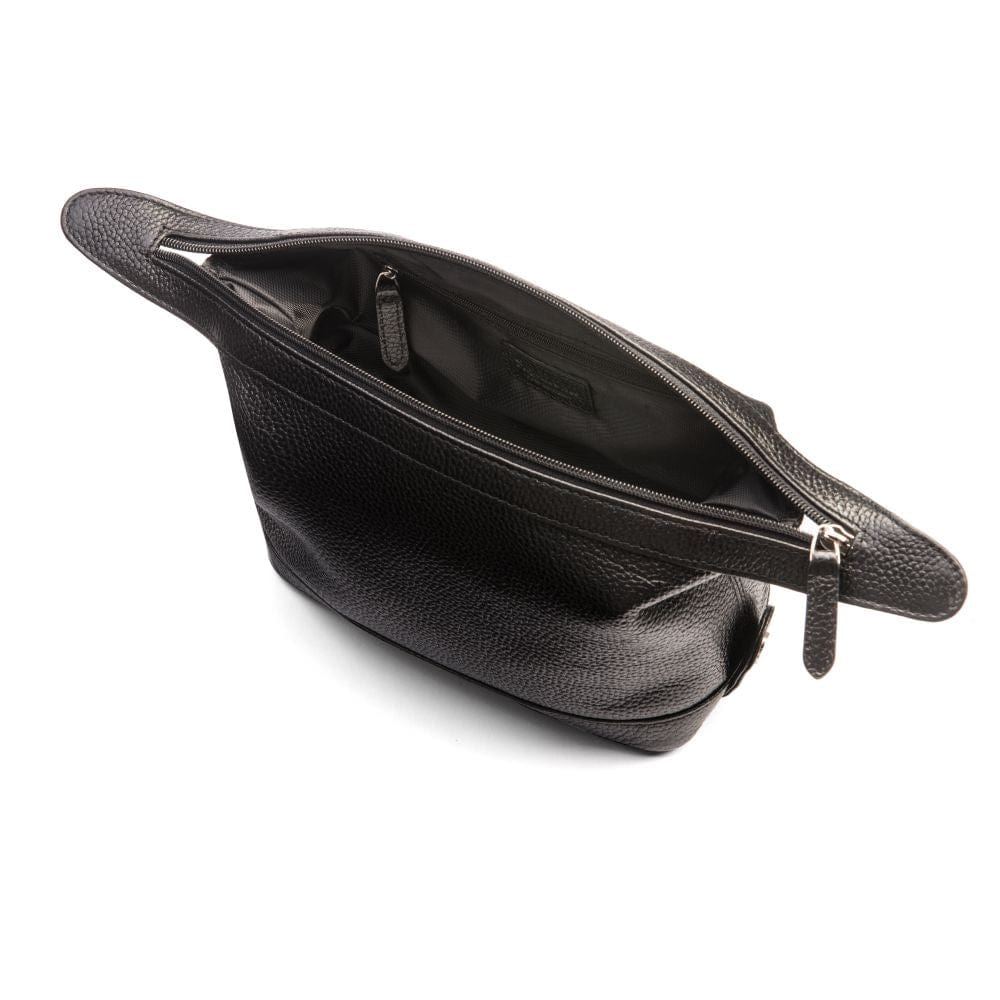 Leather wash bag, black,  inside view