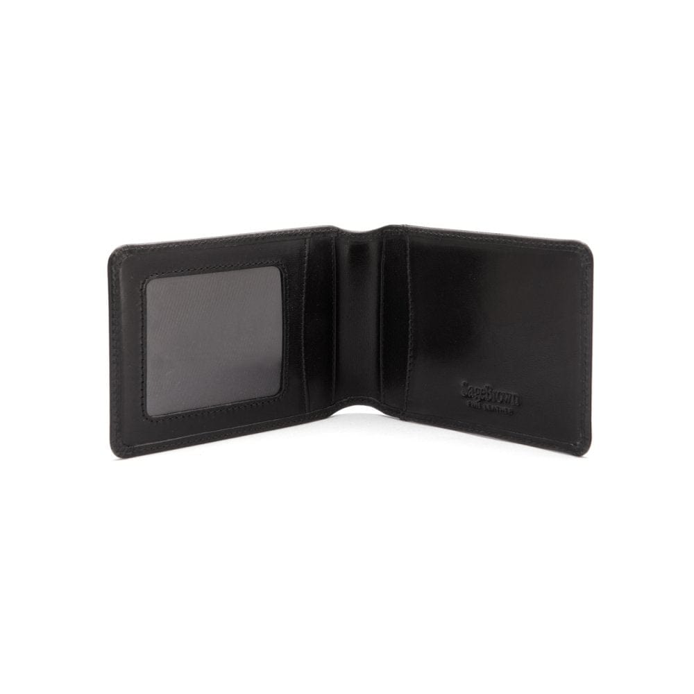 Leather travel card wallet, black, open