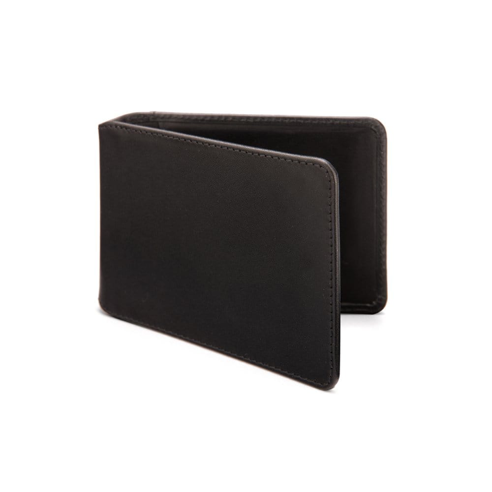 Leather travel card wallet, black, front