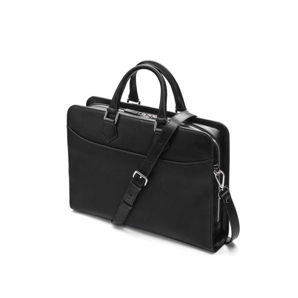 Leather 13&quot; laptop bag, black, side