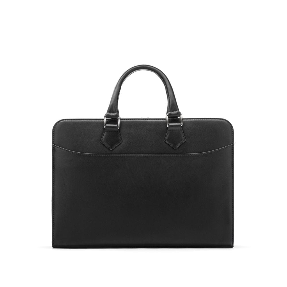 Leather 13&quot; laptop bag, black, front