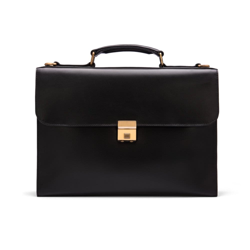 Black Leather Wall Street Briefcase With Combination Lock