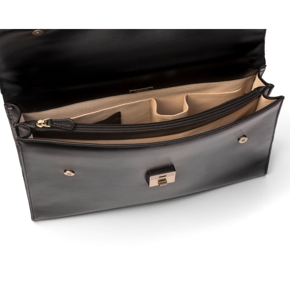 Black Leather Wall Street Briefcase With Combination Lock