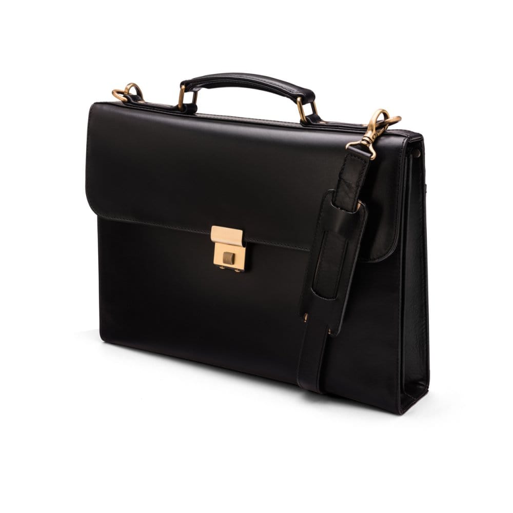 Black Leather Wall Street Briefcase With Combination Lock