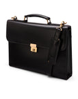 Black Leather Wall Street Briefcase With Combination Lock