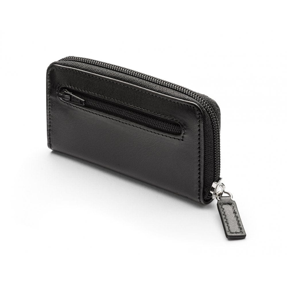 Leather zip around key case, black, back