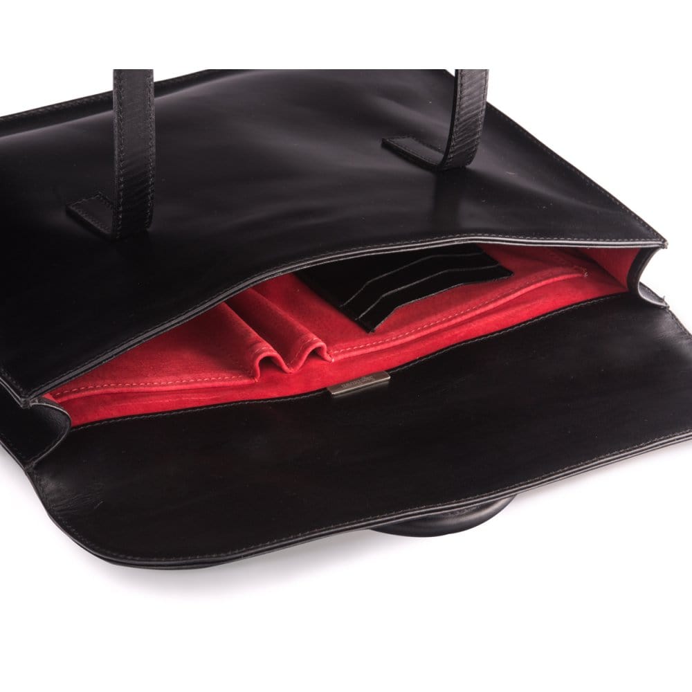 Leather music bag, black, inside view