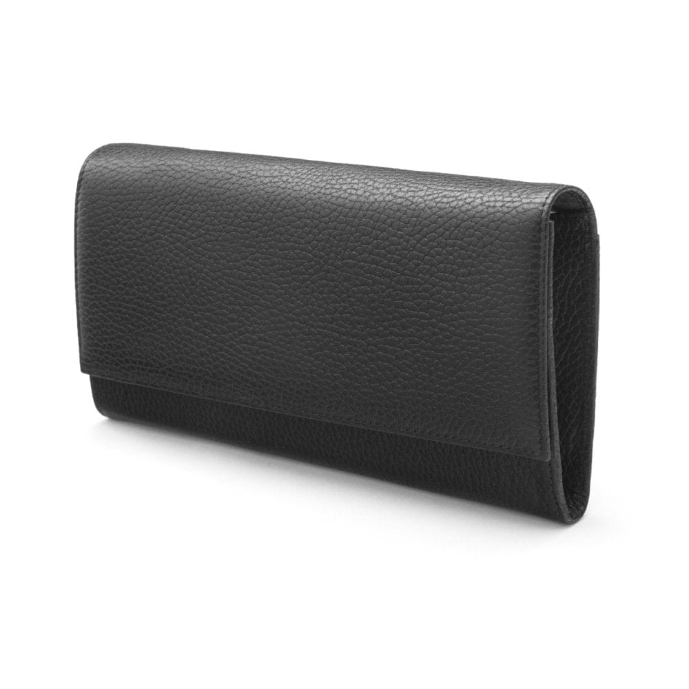 Luxury leather travel wallet, black, side view