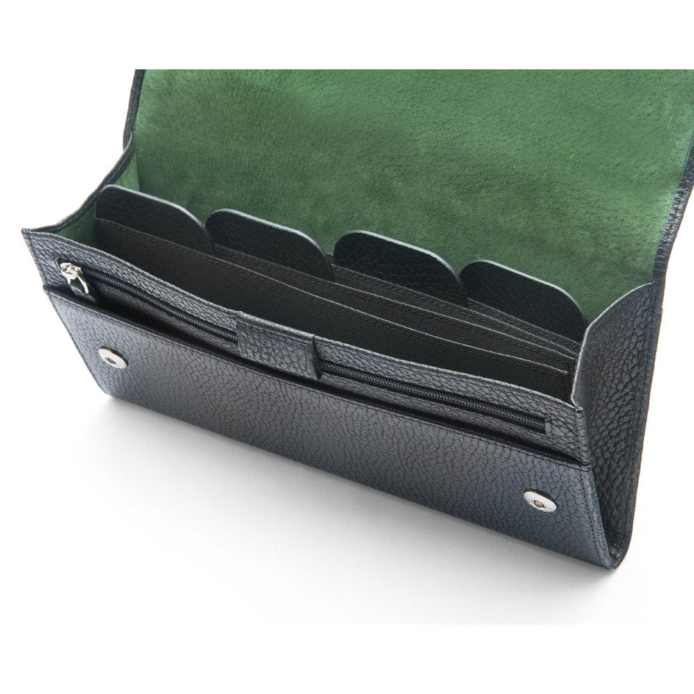 Luxury leather travel wallet, black, inside