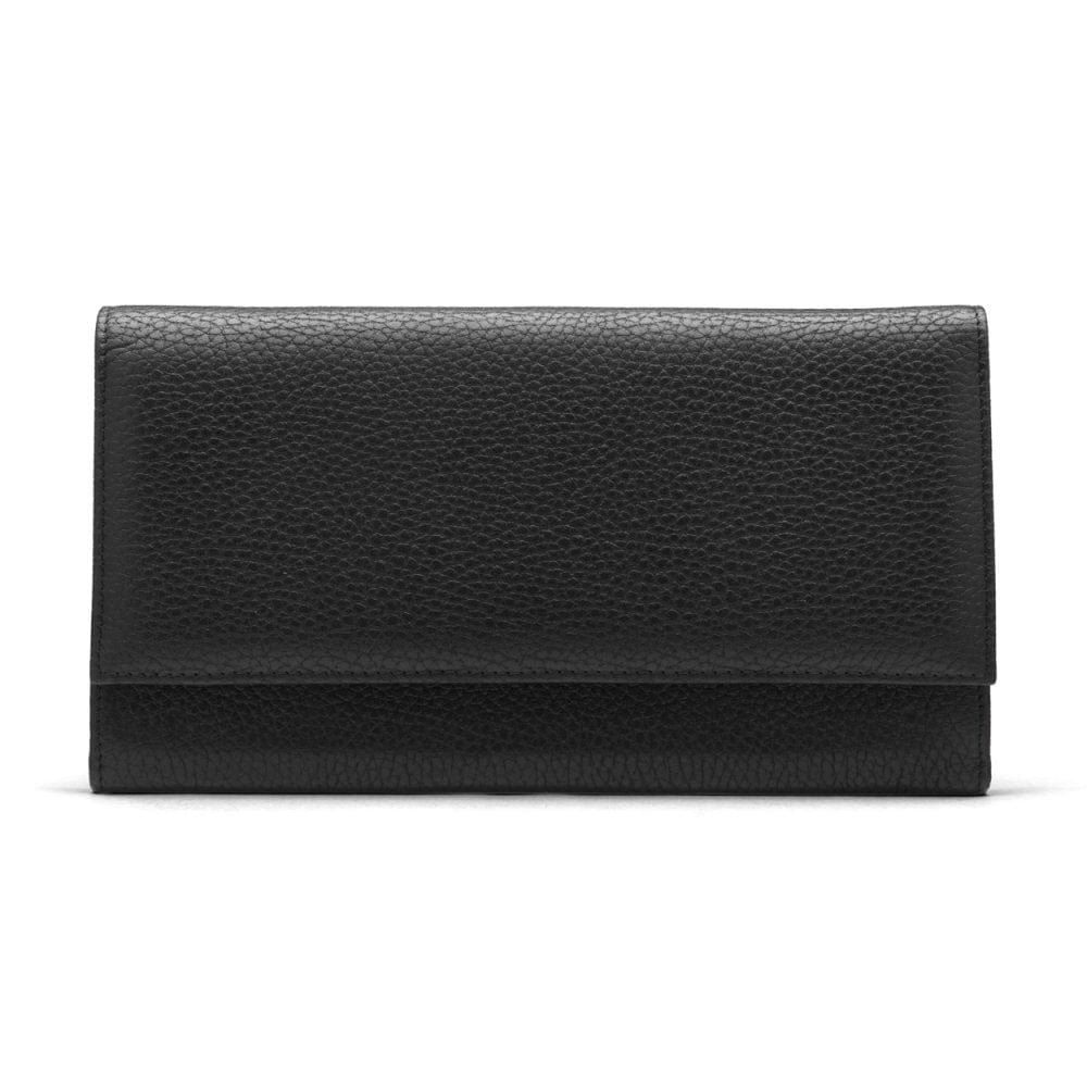 Luxury leather travel wallet, black, front