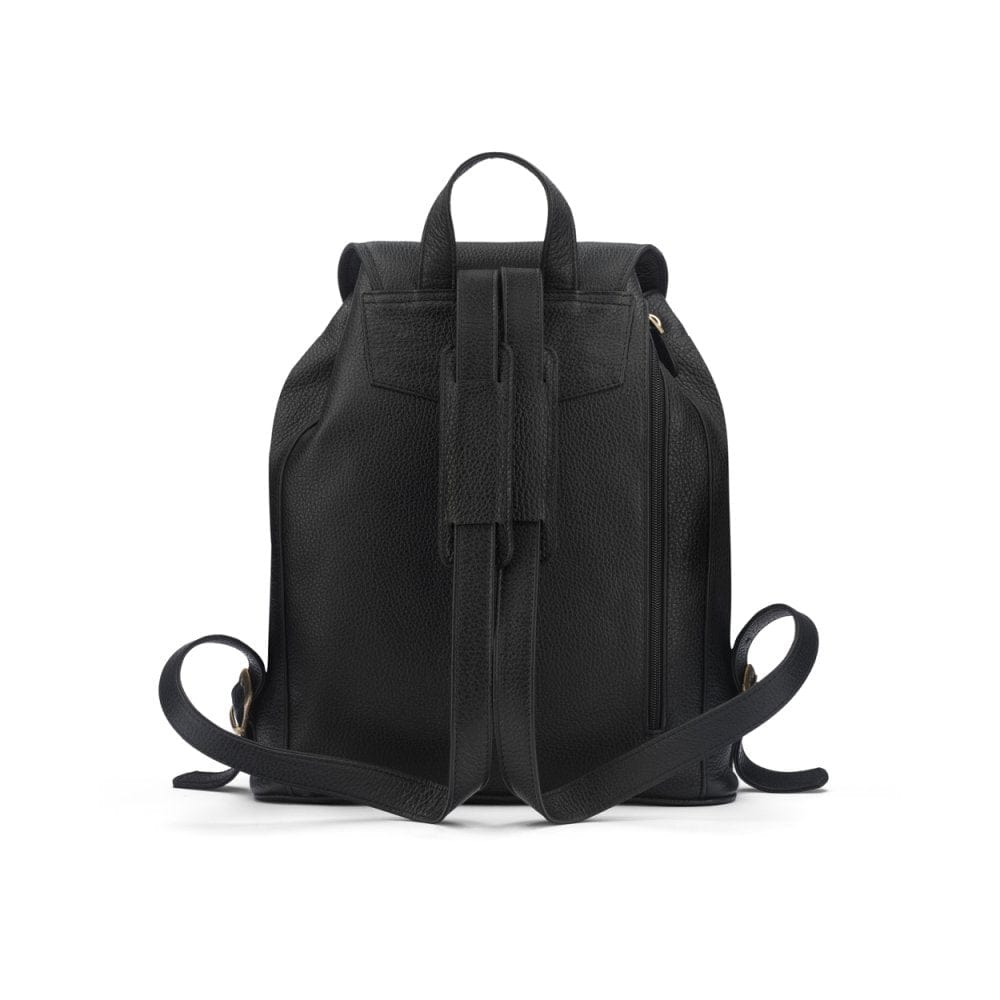 Leather backpack with pockets, black, back